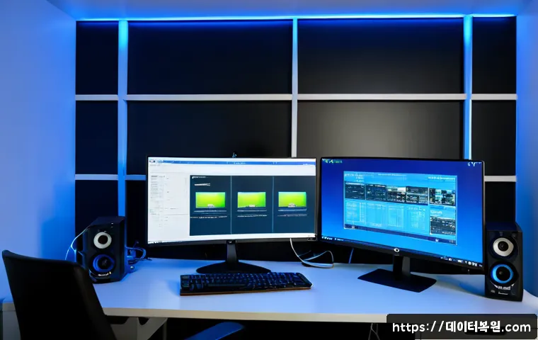 지축동 STATUS_KERNEL_DRIVER_CORRUPTION - Photorealistic IT support workstation in a modern apartment near a quiet suburban hillside, dual mon...