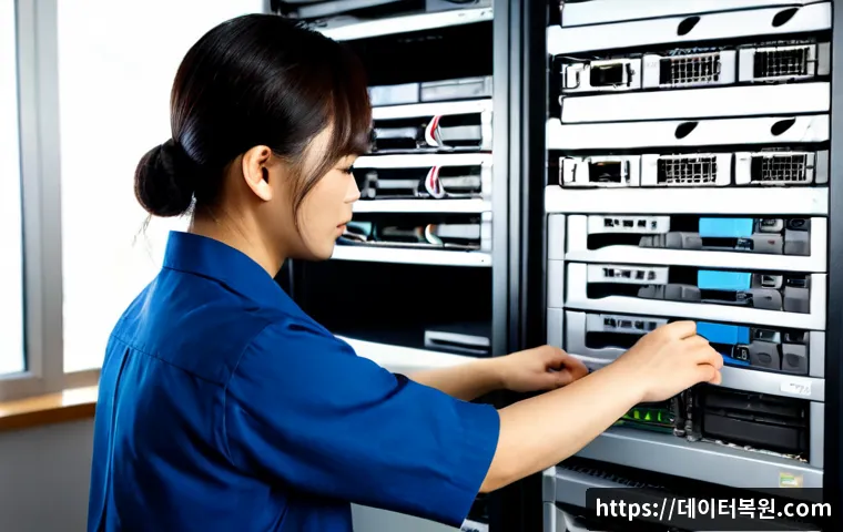 순화동 파일서버출장방문수리점 - Photorealistic IT technician performing on-site file server maintenance in a compact downtown office...