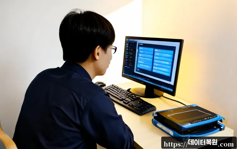 성현동 all boot options are tried - Photorealistic IT support workstation in a compact Seonghyeon-dong apartment office, desktop monitor...