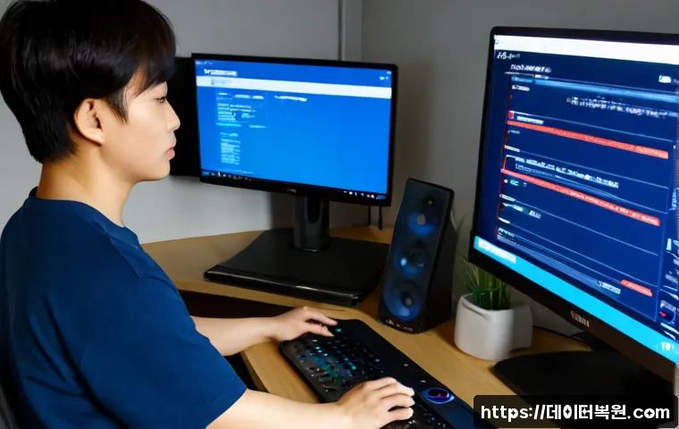 중곡동 WIN32K_POWER_WATCHDOG_TIMEOUT - Photorealistic remote-support workstation in a compact Junggok-dong apartment office, dual monitors ...