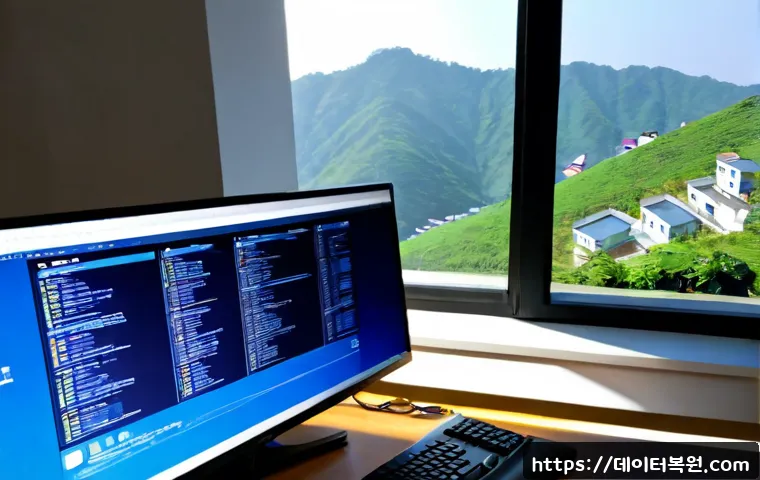 동작동 VIDEO_DRIVER_INIT_FAILURE - Photorealistic IT support workstation in a Dongjak-dong apartment office, dual monitors showing a bl...