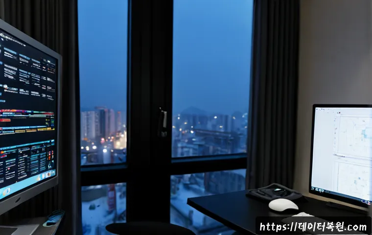 길동 프로그램응답없음 - Photorealistic IT support workstation in a compact apartment office in Gildong, Seoul, frustrated us...