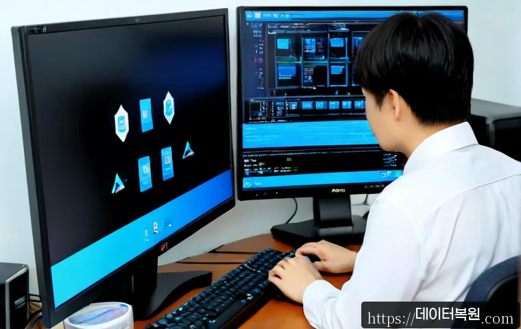 지축동 DRIVER_VERIFIER_DETECTED_VIOLATION - Photorealistic IT support workstation in a quiet Jichuk-dong apartment office, dual monitors showing...