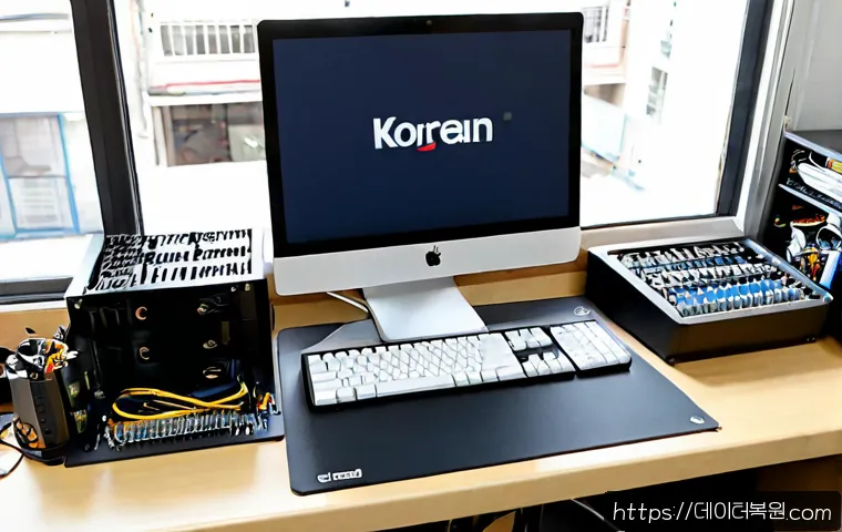 신수동 맥미니 판매 및 수리 - Photorealistic compact silver desktop computer on a meticulously organized repair bench, underside c...
