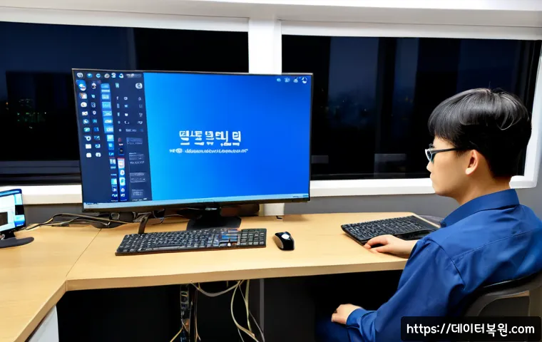 원신동 KERNEL_STACK_INPAGE_ERROR - Photorealistic remote-support workstation in a compact Wonsin-dong apartment office, dual monitors s...