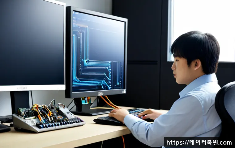 광희동 HARDWARE_FAILURE - Photorealistic IT support workstation in a compact Gwanghui-dong office, failed desktop tower opened...