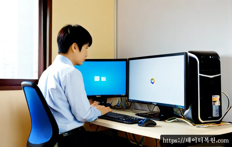 양천구 중고컴퓨터 pc 출장판매설치 - Photorealistic compact desktop computer installation in a bright Yangcheon-gu apartment home office,...