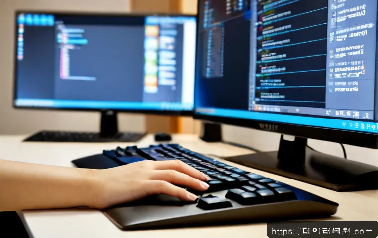 강남구 Press Ctrl Alt Del to restart - Photorealistic premium office workstation in Gangnam, Seoul, close view of hands pressing Ctrl, Alt,...