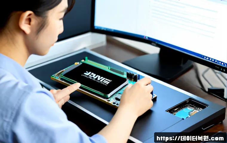 양천구 SSD조립 및 교체수리 - Photorealistic PC repair workstation in a Yangcheon-gu apartment office, technician carefully instal...