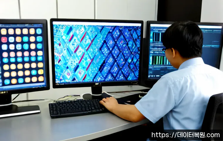 신설동 STATUS_INVALID_IMAGE_FORMAT - Photorealistic IT support workstation in a compact modern office near a Seoul transit district, dual...