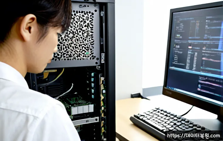 풍산동 bootdevice - Photorealistic IT support workstation in a quiet Pungsan-dong office, technician carefully installin...