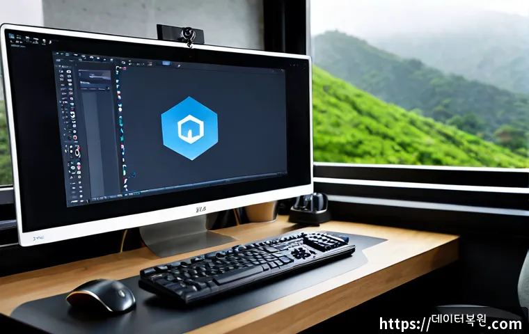 남산동 STATUS_SESSION_TIMEOUT - Photorealistic product design workstation in a compact Namsan-dong studio, dual blank monitors showi...