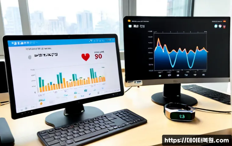 신정동 USER_MODE_HEALTH_MONITOR - Photorealistic home health-monitoring workstation in a Sinjeong-dong apartment, desktop computer dis...