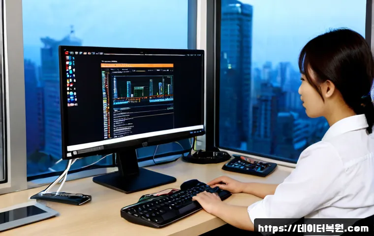 신계동 STATUS_KERNEL_MODULE_NOT_FOUND - Photorealistic remote IT support workstation in a compact modern office, dual monitors showing a cle...