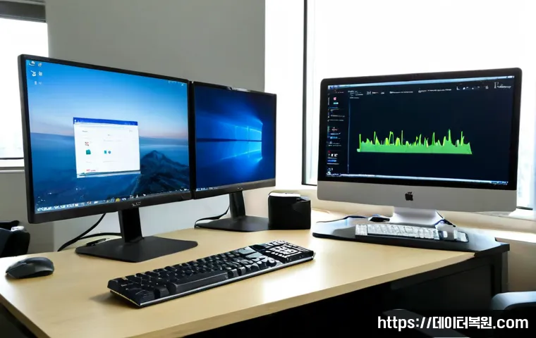 천호동 ubuntu재설치 포맷 초기화 - Photorealistic remote IT support workstation in a compact Cheonho-dong apartment office, dual monito...