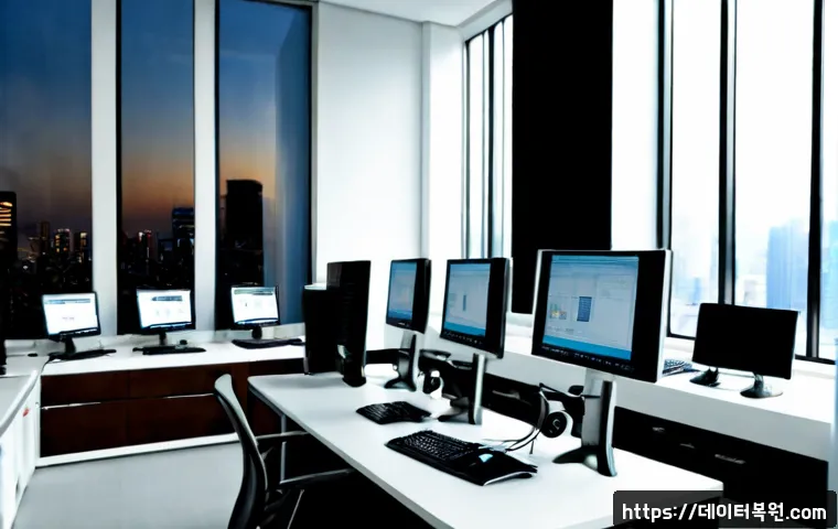 강남구 STATUS_INSUFFICIENT_RESOURCES - Photorealistic Gangnam office workstation, exhausted IT specialist facing a sleek dual-monitor deskt...