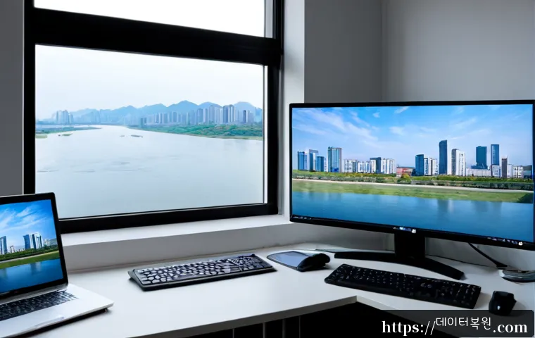 자양동 STATUS_KERNEL_UNSUPPORTED_DEVICE - Photorealistic IT support workstation in a modern riverside apartment office, ultrawide monitor show...
