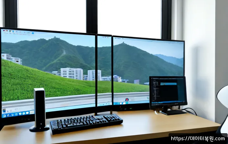 길음동 STATUS_KERNEL_BOOT_DRIVE_ERROR - Photorealistic remote IT support workstation in a compact Gireum-dong apartment office, dual monitor...