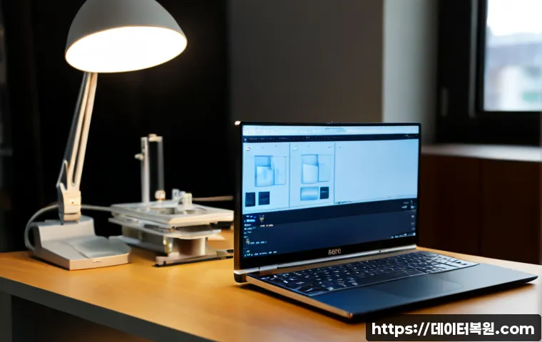 남학동 STATUS_INVALID_OBJECT - Photorealistic compact product-design workstation in a Seoul craft district, dual monitors displayin...
