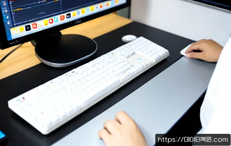 충신동 press  f4  key - Photorealistic remote-support workstation in a compact Chongshin-dong apartment office, hand pressin...