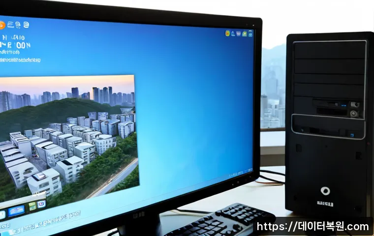 옥천동 CLOCK_WATCHDOG_TIMEOUT - Photorealistic remote-support workstation in Okcheon-dong, a desktop monitor showing a blank blue sy...