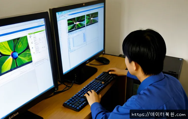 누하동 centos재설치 포맷  초기화 - Photorealistic IT workstation in a compact Nuhadong office, technician reinstalling a Linux-based se...