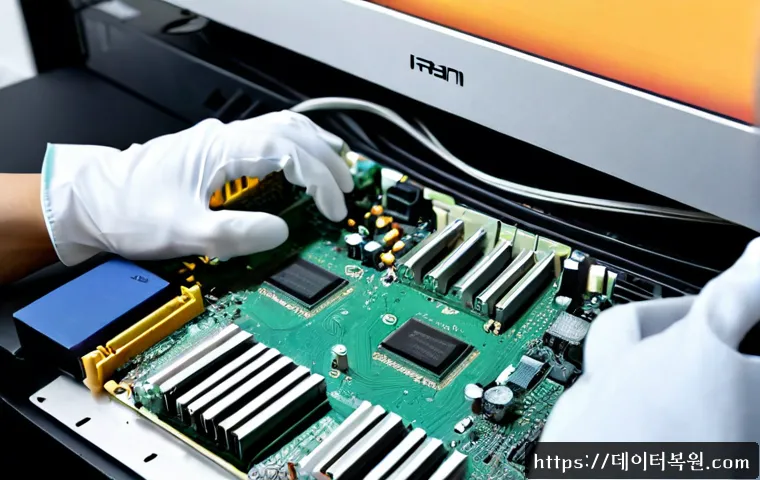 문원동 RAM조립 및 교체수리 - Photorealistic close-up of a desktop computer repair workstation, technician wearing anti-static glo...
