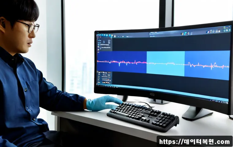 과해동 STATUS_KERNEL_BOOT_DRIVE_ERROR - Photorealistic IT support workstation in a modern Seoul office, desktop tower opened beside a widesc...