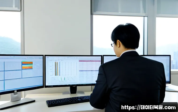 왕십리 STATUS_KERNEL_THREAD_TIMEOUT - Photorealistic IT support workstation in a modern Wangsimni office tower, dual monitors showing a fr...