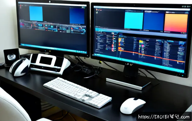 신당5동 POOL_HEADER_CORRUPTION - Photorealistic remote-support workstation in a compact apartment office near Sindang-dong, dual moni...