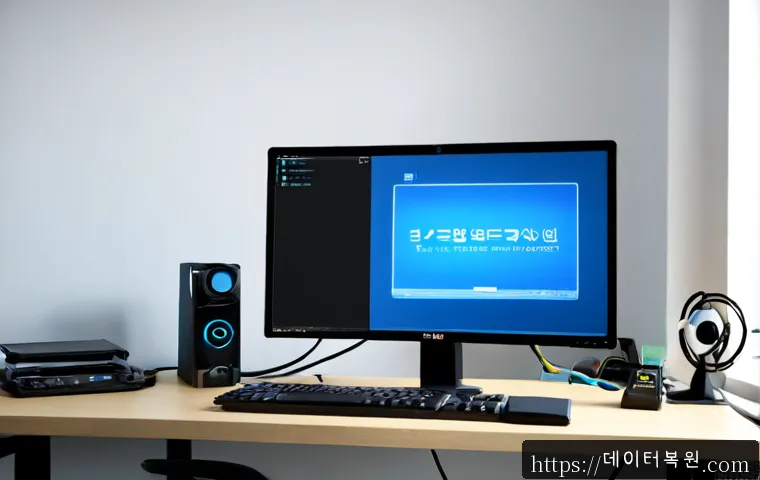 흑석동 BAD_SYSTEM_CONFIG_INFO - Photorealistic IT support workstation in a compact Heukseok-dong apartment office, desktop monitor s...