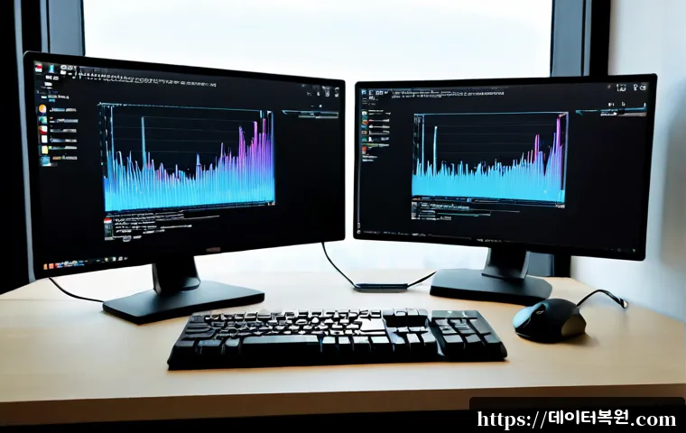 봉천동 STATUS_FLOAT_INVALID_OPERATION - Photorealistic software engineer workstation in a compact hillside apartment office, dual monitors s...