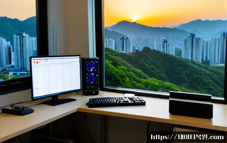 무학동 DEVICE_DRIVER_MISMATCH - Photorealistic remote-support workstation in a compact Muhak-dong apartment office, desktop tower co...