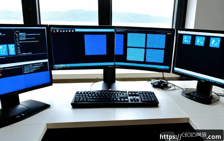 동작동 POOL_HEADER_CORRUPTION - Photorealistic IT support workstation in a quiet Dongjak-dong apartment office, dual monitors showin...