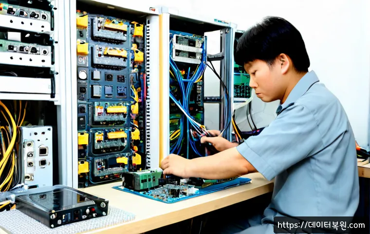 동산동 파워조립 및 교체수리 - Photorealistic computer repair bench in a compact Dongsan-dong electronics workshop, technician care...