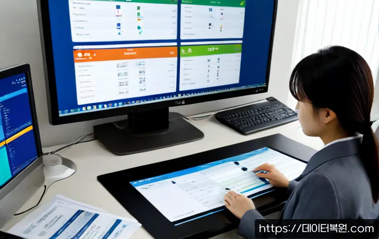 성산동 MULTIPLE_IRP_COMPLETE_REQUESTS - Photorealistic financial operations workstation in a quiet Seongsan-dong office, analyst reviewing s...