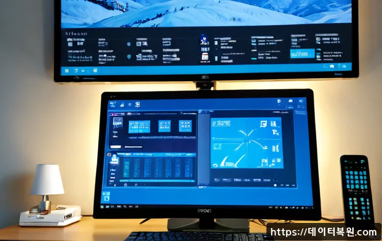 아현동 STATUS_KERNEL_THREAD_TIMEOUT - Photorealistic remote IT support workstation in a compact Ahyeon-dong apartment office, dual monitor...