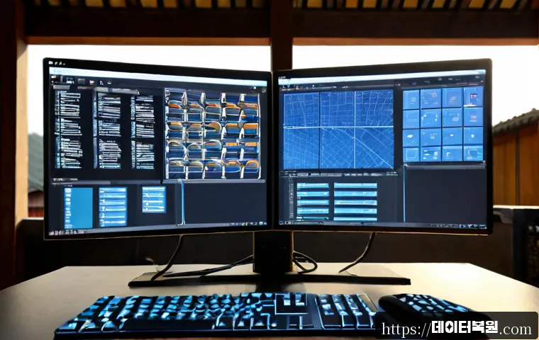 권농동 부팅안됨 - Photorealistic remote-support workstation in Gwonnong-dong, a desktop PC stopped at a dark boot scre...