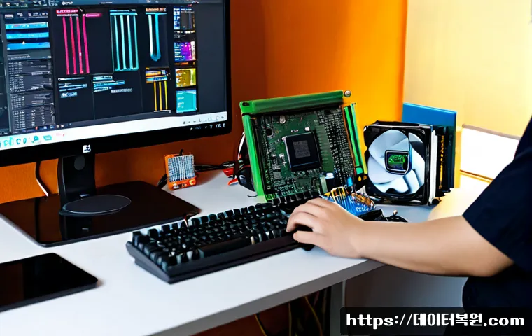 사당동 cpu조립 및 교체수리 - Photorealistic computer repair workstation in a compact Sadang-dong apartment office, technician car...