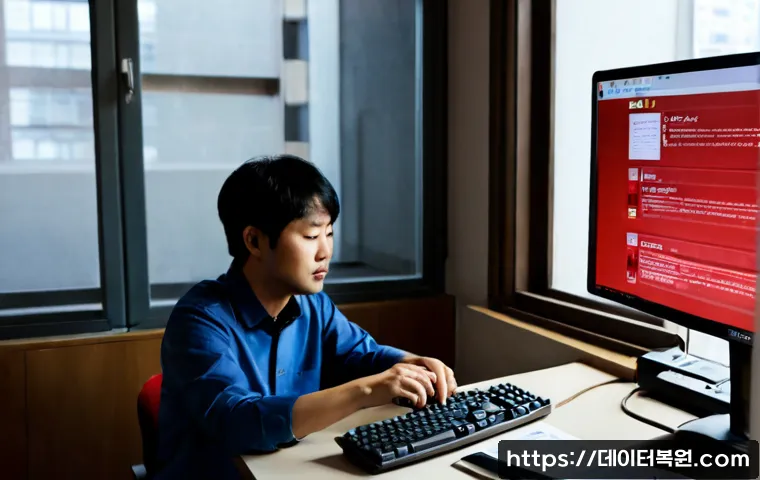 돈의동 STATUS_KERNEL_PERMISSION_DENIED - Photorealistic remote-support workstation in a compact Donui-dong office, dual monitors showing a ge...