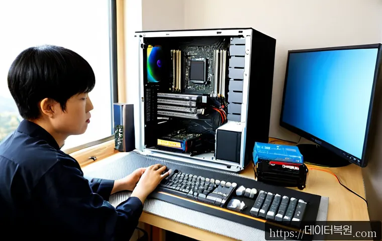 청운동 그래픽카드조립 및 교체수리 - Photorealistic compact computer repair workstation in a quiet hillside neighborhood apartment, techn...
