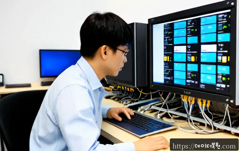 당인동 ftp서버출장방문수리점 - Photorealistic onsite FTP server repair in a compact Dangin-dong creative studio, technician connect...