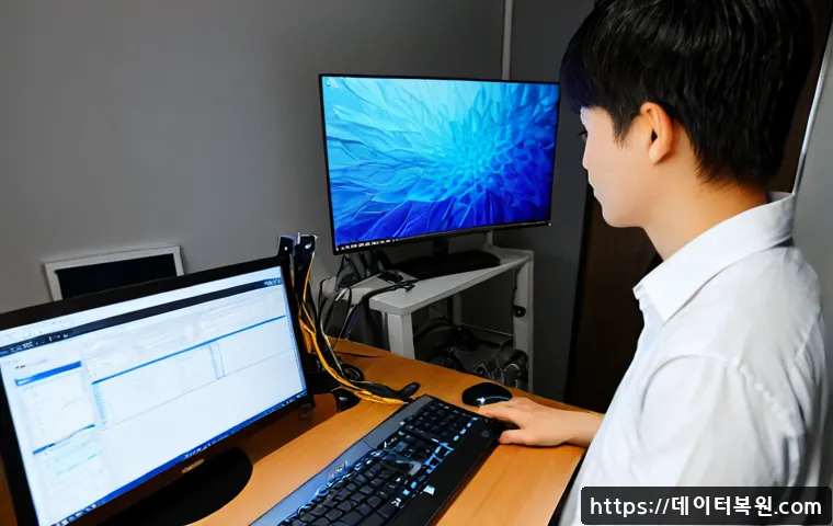 행주동 WIN32K_LOCK_HELD_TOO_LONG - Photorealistic remote IT support workstation in a compact Haengju-dong home office, dual monitors sh...