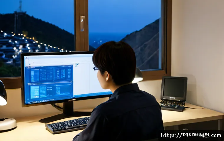 미성동 INVALID_KERNEL_HANDLE - Photorealistic remote IT support workstation in a compact Korean apartment office, technician studyi...