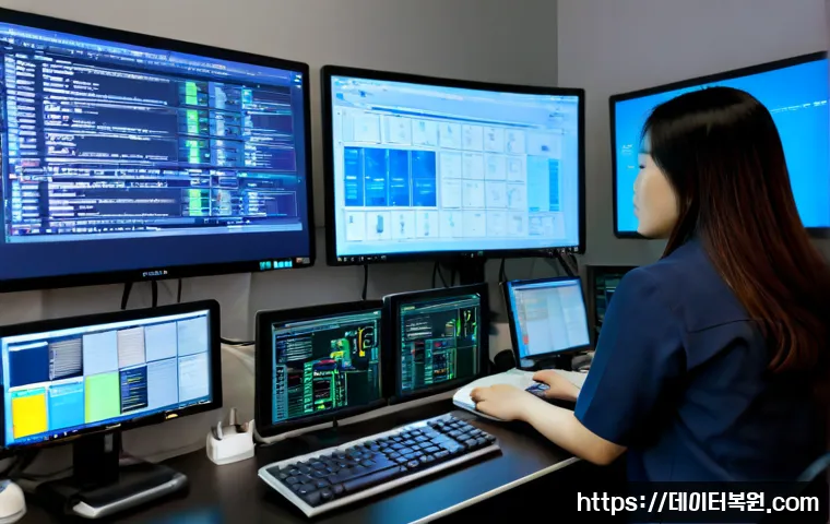 답십리동 DRIVER_CAUGHT_MODIFYING_FREED_POOL - Photorealistic cybersecurity analyst at a compact Dapsimni-dong technical office workstation, inspec...