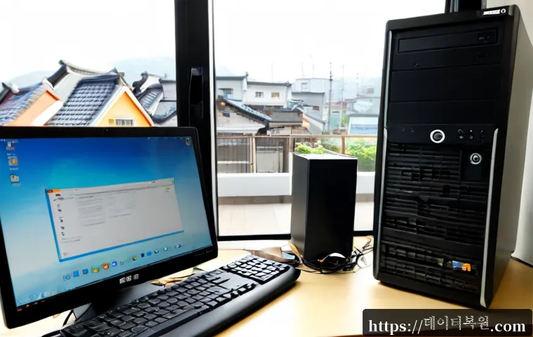 창전동 부트캠프설치 - Photorealistic compact PC repair workstation in a Changjeon-dong apartment office, technician instal...