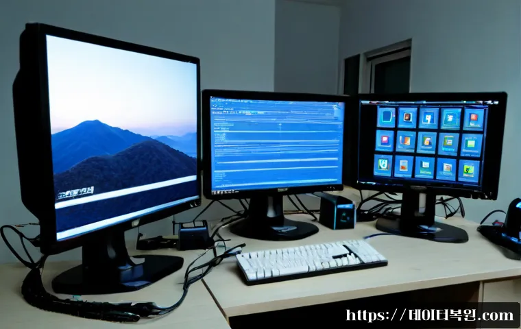 효자동 POOL_HEADER_CORRUPTION - Photorealistic remote-support workstation in a quiet Hyoja-dong style apartment office, dual monitor...