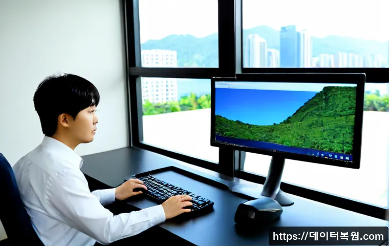 일산 CRITICAL_PROCESS_DIED - Photorealistic IT support workstation in Ilsan’s lake park business district, ultrawide monitor show...
