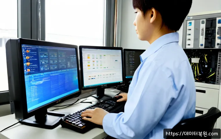 본동 공장초기화복구 - Photorealistic industrial workstation inside a compact factory office in Bongdong, technician restor...