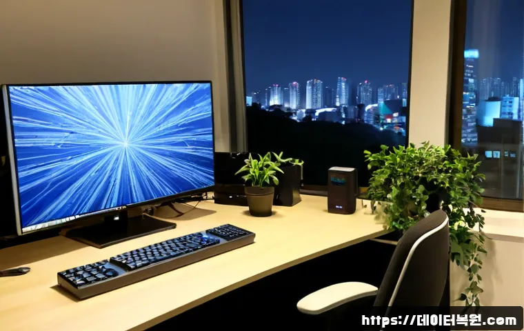 전농동 STATUS_KERNEL_CONNECTION_TIMEOUT - Photorealistic IT support workstation in a compact East Seoul apartment office, dual monitors showin...